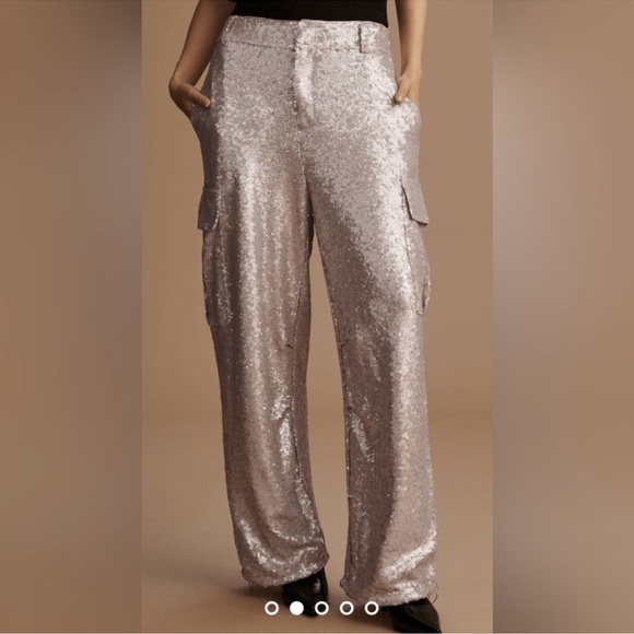Anthropologie Lilac Sequin Cargo Pants -  Size 10 - Picture 3 of 11